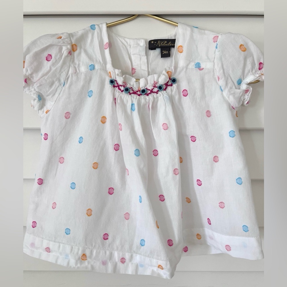 White Blouse with Colorful Polka Dots